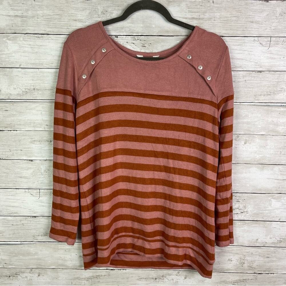 Market & Spruce Rose Pink and Rust Striped Crew Neck Sweater